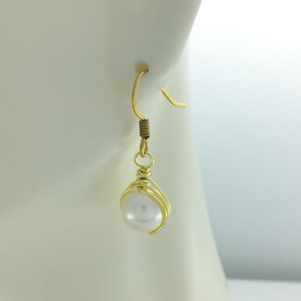 Hand-crafted, Gold Wire-wrapped Pearl Earrings